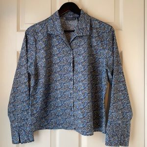 (relativity) Petite Button Down Long Sleeve Blue Floral Print Shirt